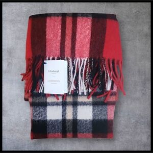 NWT Edinburgh 100% Lambswool Thomson Red Tartan Scarf Wide Fringe Unisex NEW